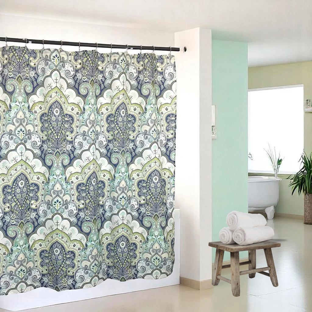 Blue Fabric Shower Curtain Modern Geometrical Blue Gray for Bathroom 72x72