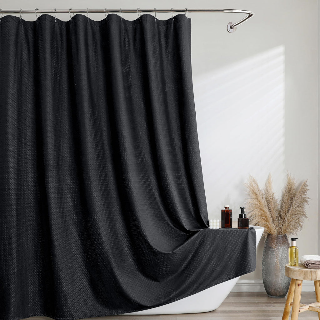 Navy Blue Shower Curtain 72 Inch Length 1 Piece, Waffle Embossed Textured Soft Fabric Hotel Shower Curtain for Bathroom, Modern Polyester Water Repellent Cloth Bath Decor, 72Wx72L Inches