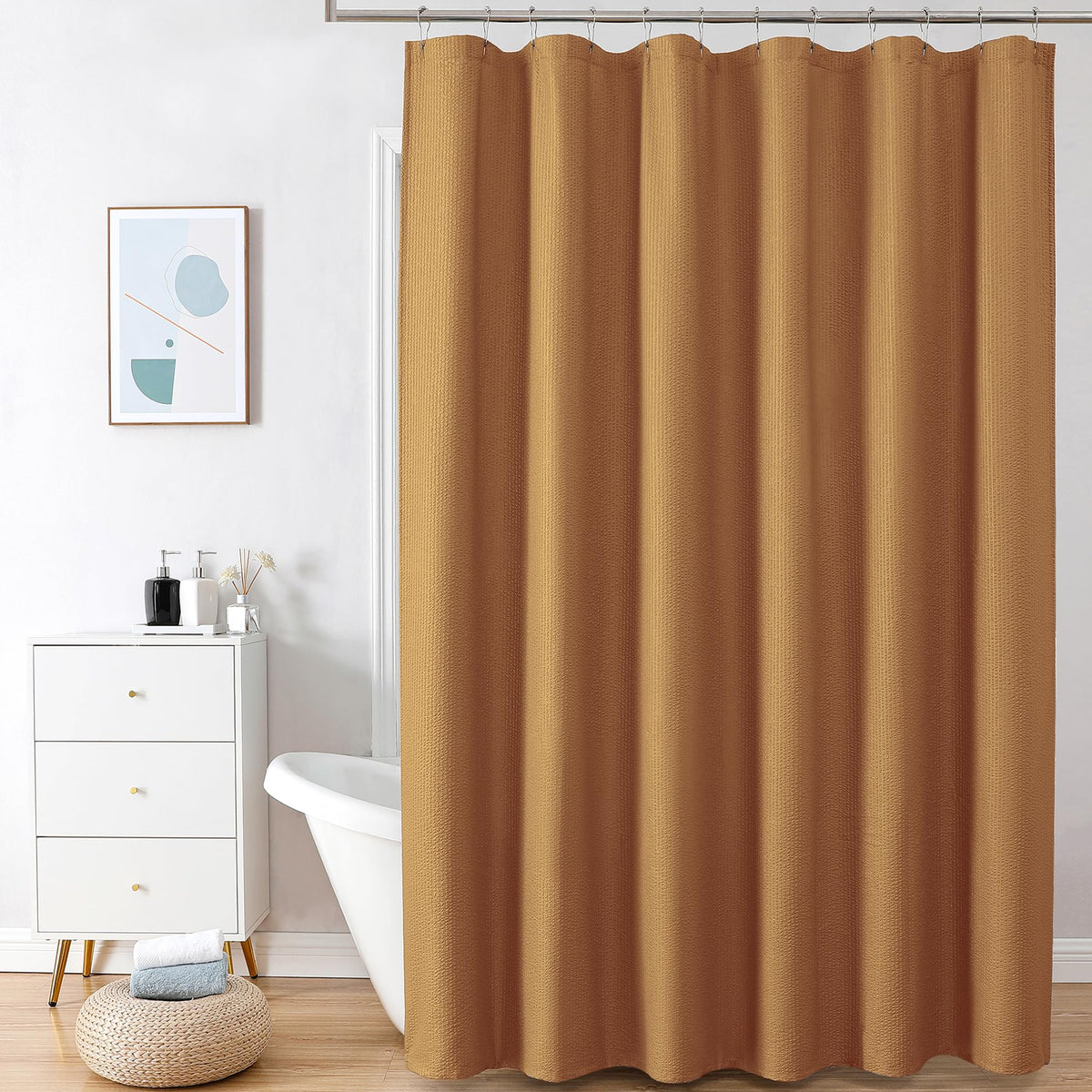 OVZME Berry Cute Shower Curtain, Embossed Textured Fabric Shower Curtain for Bathroom - Soft Cloth & Hotel Spa Luxury, Water Repellent, Machine Washable Shower Curtain, 72X72, Lemon Yellow