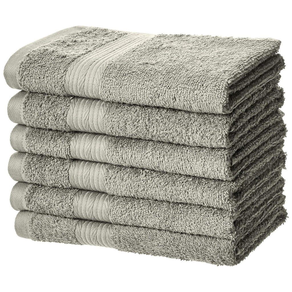 Amazon Basics 6-Piece Fade-Resistant 100% Cotton Towel Set for Bathroom, Soft and Absorbent, 2 Bath Towels, 2 Hand Towels, 2 Washcloths, Gray