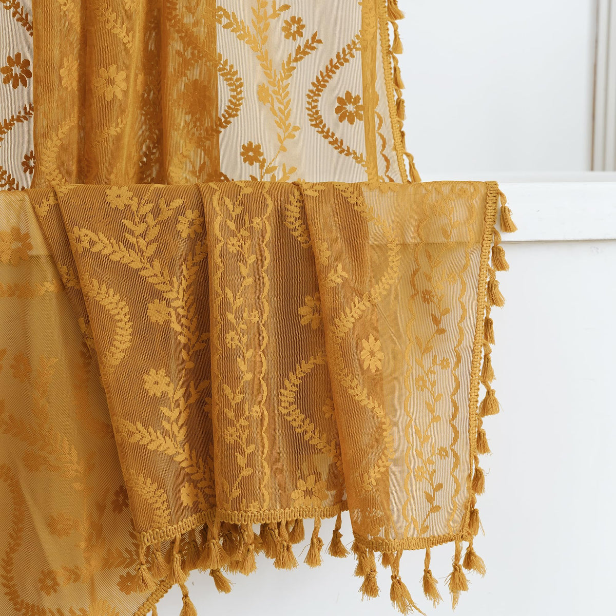 WAZZIO Terracotta Lace Shower Curtain,Boho Chic Fall Color,72 x 72 in