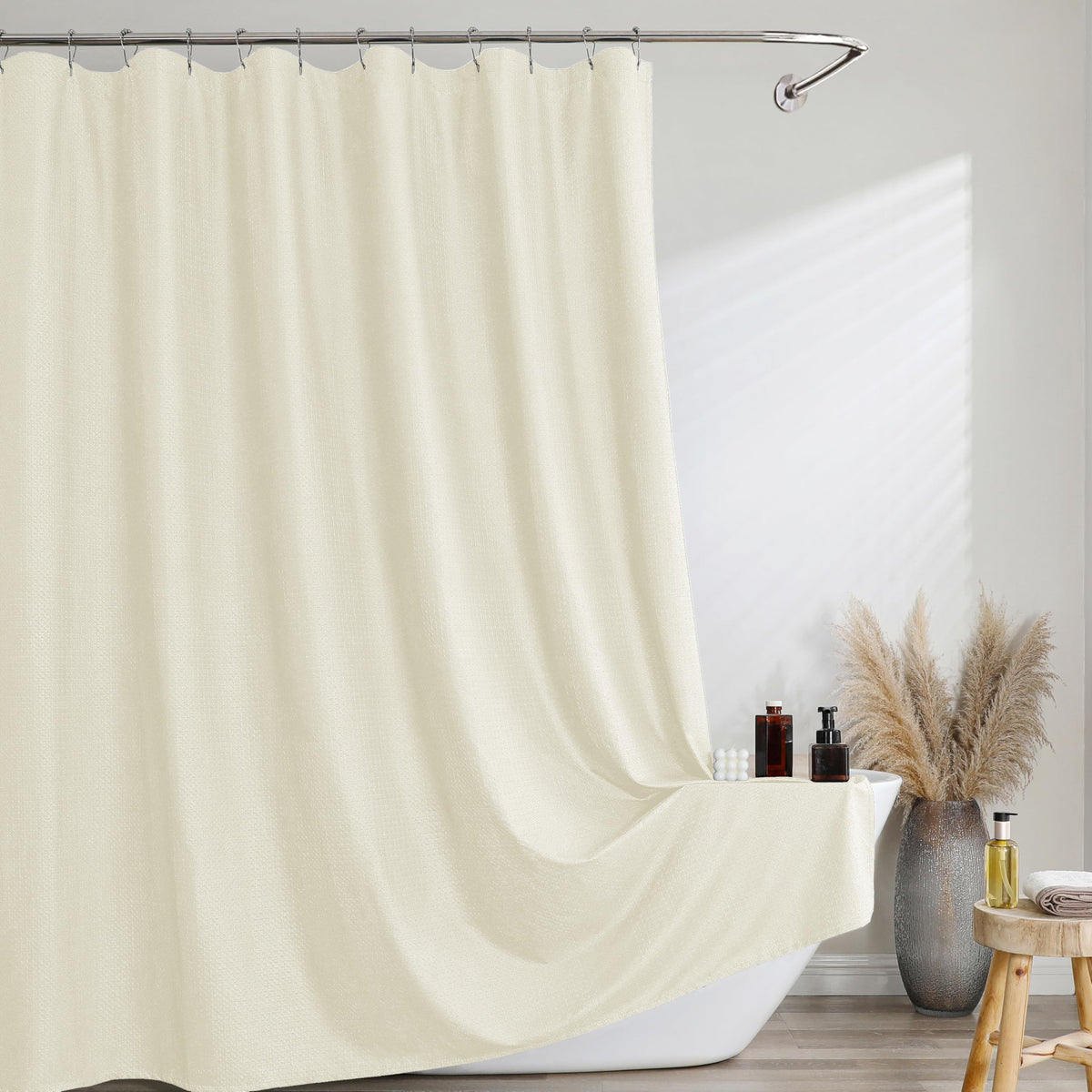 Navy Blue Shower Curtain 72 Inch Length 1 Piece, Waffle Embossed Textured Soft Fabric Hotel Shower Curtain for Bathroom, Modern Polyester Water Repellent Cloth Bath Decor, 72Wx72L Inches