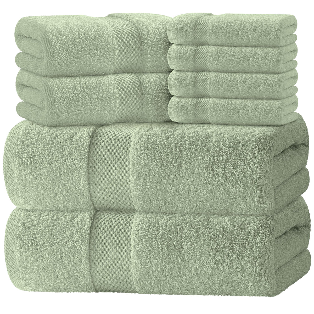 White Classic Luxury Taupe Bath Towel Set of 8 - Soft 100% Turkish Cotton
