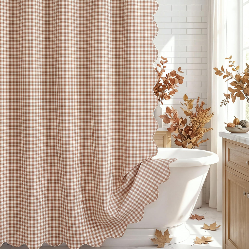 HunnmingRe Ruffled Gingham Shower Curtain Red