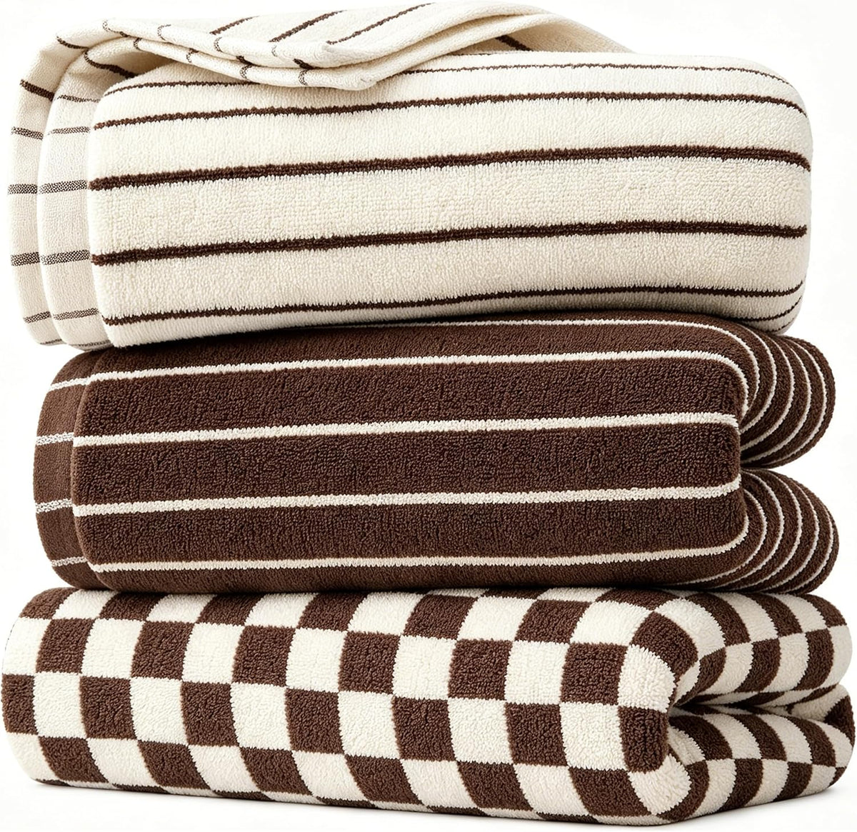 100% Cotton Striped Hand Towels Set, 3pcs Face Towels for Bathroom