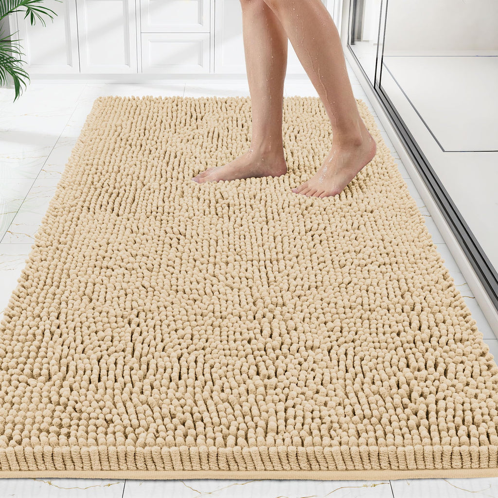 Bathroom Rugs Mat 72 x 48, Thick Soft Absorbent Chenille Bath Rugs, Rubber Backing Bath Mats for Bathroom Floor, Tub, Shower, Bedroom, Home Decor Accessories, Quick Dry Machine Washable, Black