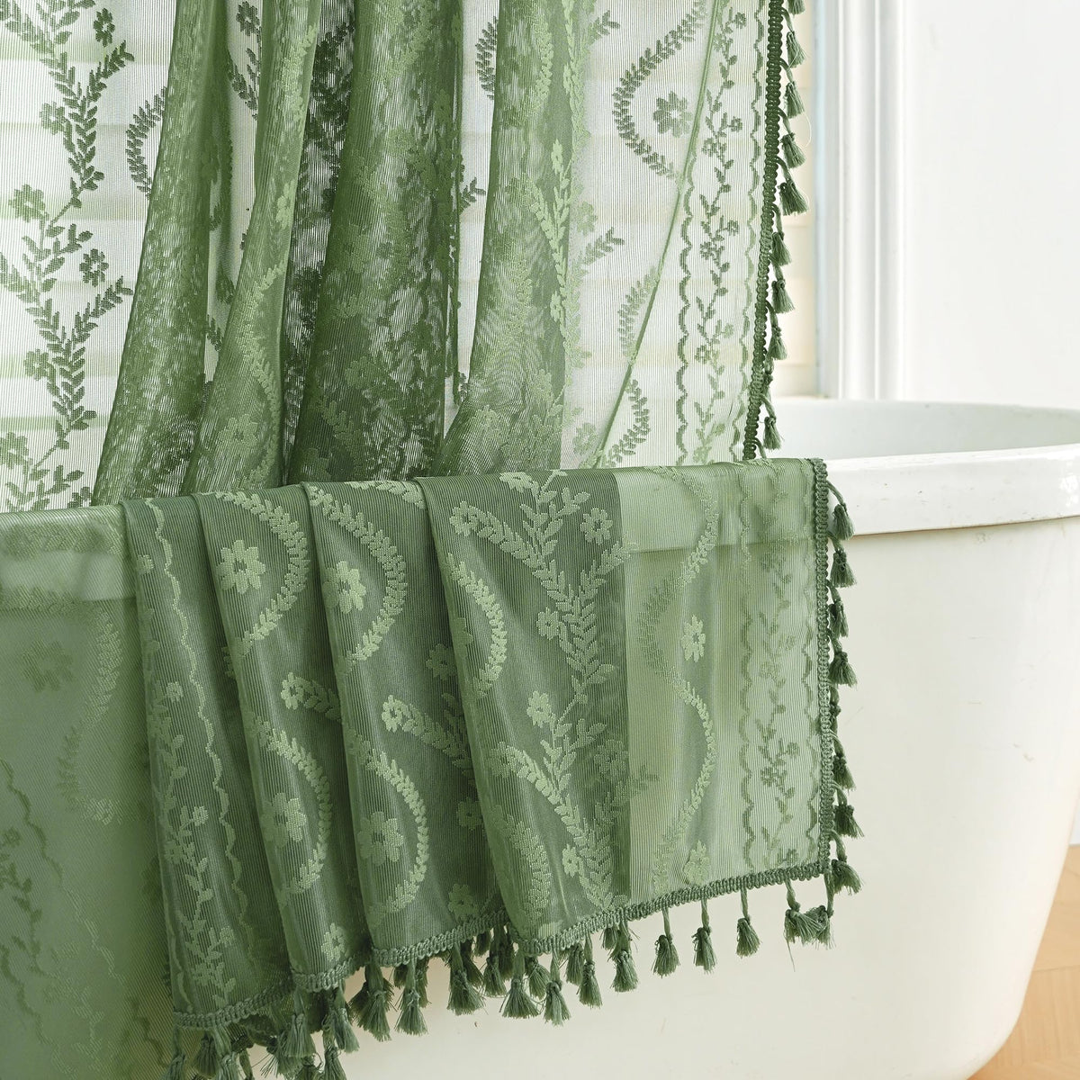 WAZZIO Terracotta Lace Shower Curtain,Boho Chic Fall Color,72 x 72 in