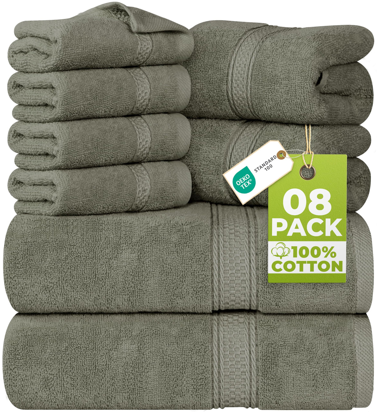 Utopia Towels 8-Piece Premium Towel Set, 2 Bath Towels, 2 Hand Towels, and 4 Wash Cloths, 600 GSM 100% Ring Spun Cotton Highly Absorbent Towels for Bathroom, Gym, Hotel, and Spa (Beige)
