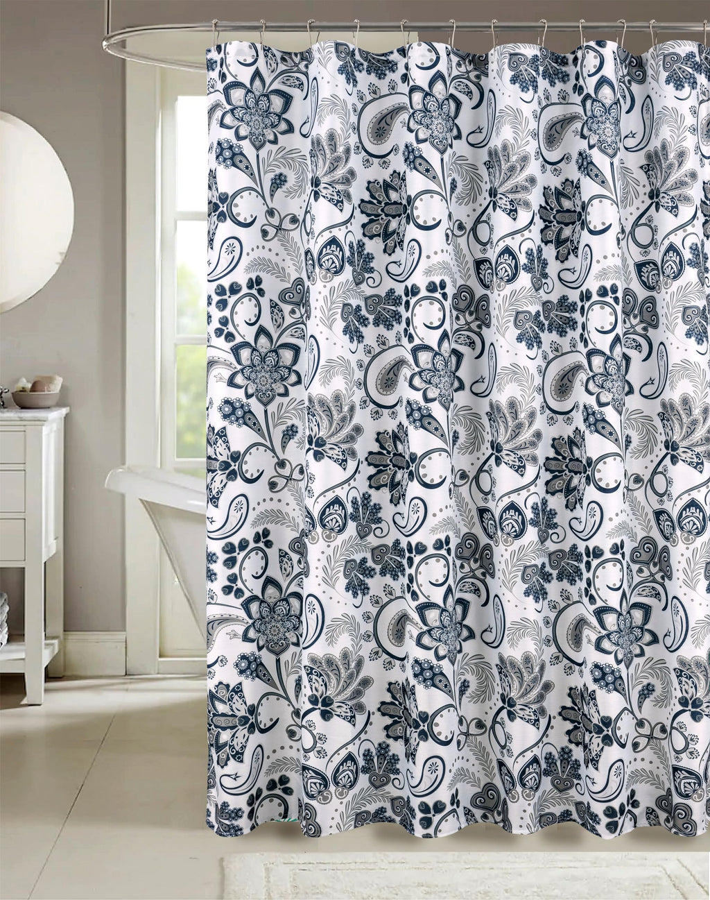 Blue Fabric Shower Curtain Modern Geometrical Blue Gray for Bathroom 72x72