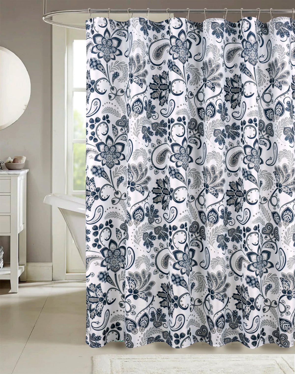 Blue Fabric Shower Curtain Modern Geometrical Blue Gray for Bathroom 72x72