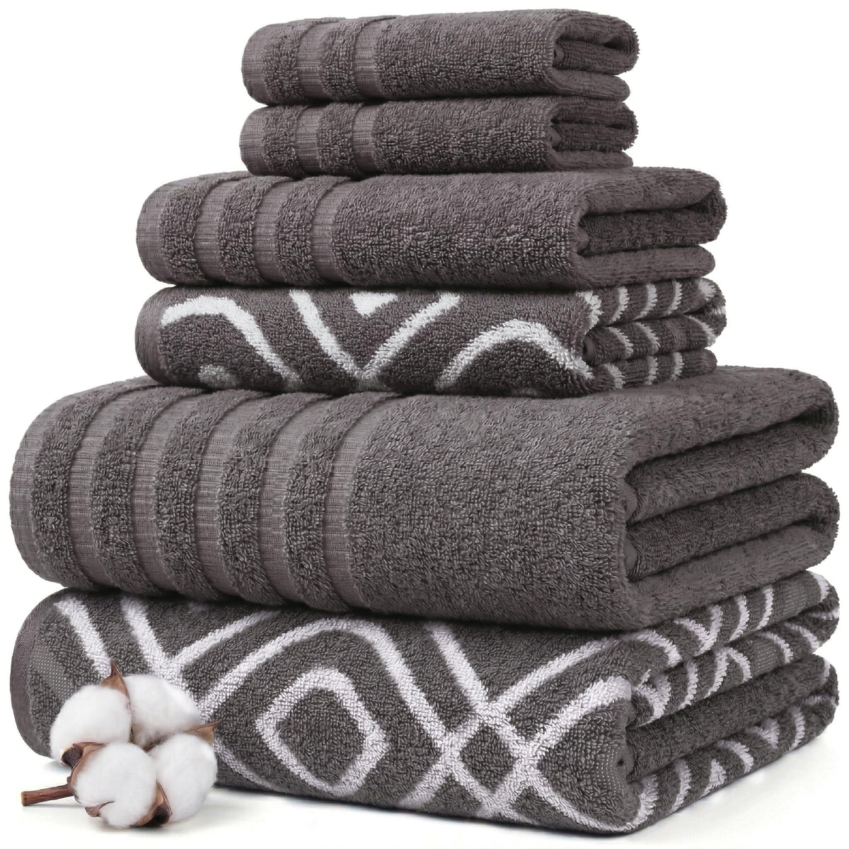 Modern Threads 6 Piece Bath Towel Set – Bathroom Set with 2 Bath Towels, 2 Hand Towels, and 2 Wash Cloths – 100% Cotton, Super Absorbent & Extra Soft – Reversible Floral Trail (Navy)