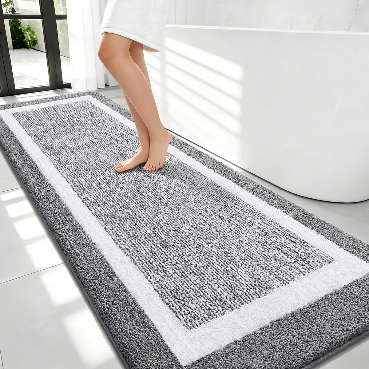 OLANLY Bathroom Rugs 36x24, Soft Absorbent Microfiber Bath Rugs, Grey