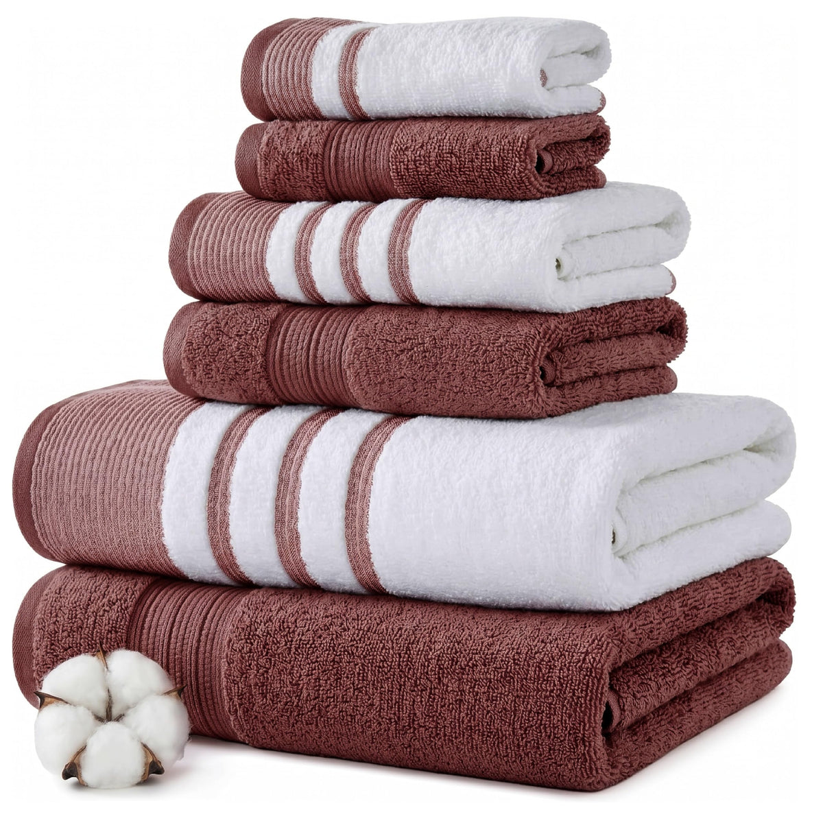 Modern Threads 6 Piece Bath Towel Set – Bathroom Towel Set with 2 Bath Towels, 2 Hand Towels & 2 Washcloths – 100% Cotton, Soft & Absorbent – Classic Border Stripe (Green)