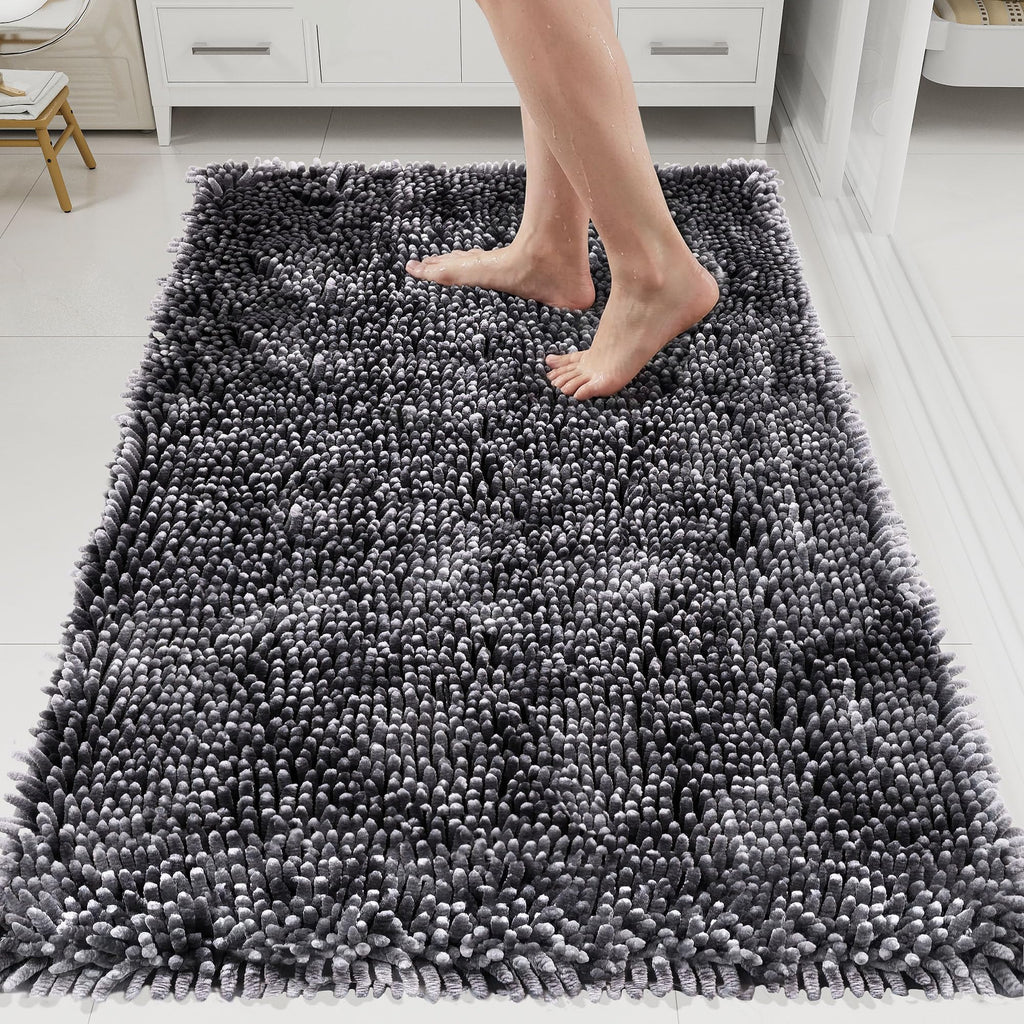 Bathroom Rugs Mat 72 x 48, Thick Soft Absorbent Chenille Bath Rugs, Rubber Backing Bath Mats for Bathroom Floor, Tub, Shower, Bedroom, Home Decor Accessories, Quick Dry Machine Washable, Black