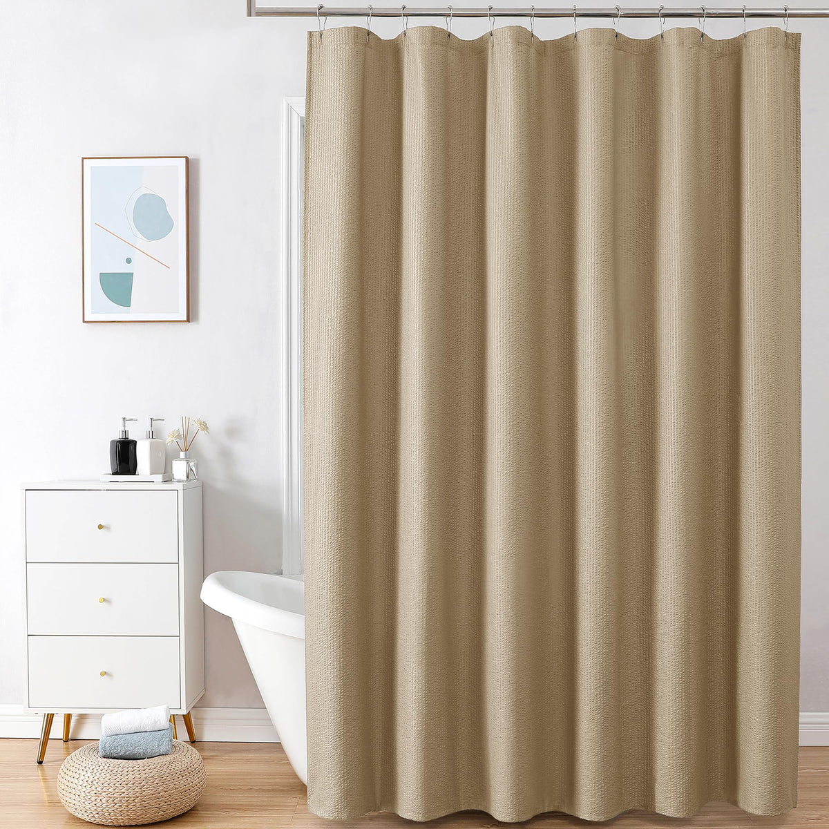 OVZME Berry Cute Shower Curtain, Embossed Textured Fabric Shower Curtain for Bathroom - Soft Cloth & Hotel Spa Luxury, Water Repellent, Machine Washable Shower Curtain, 72X72, Lemon Yellow