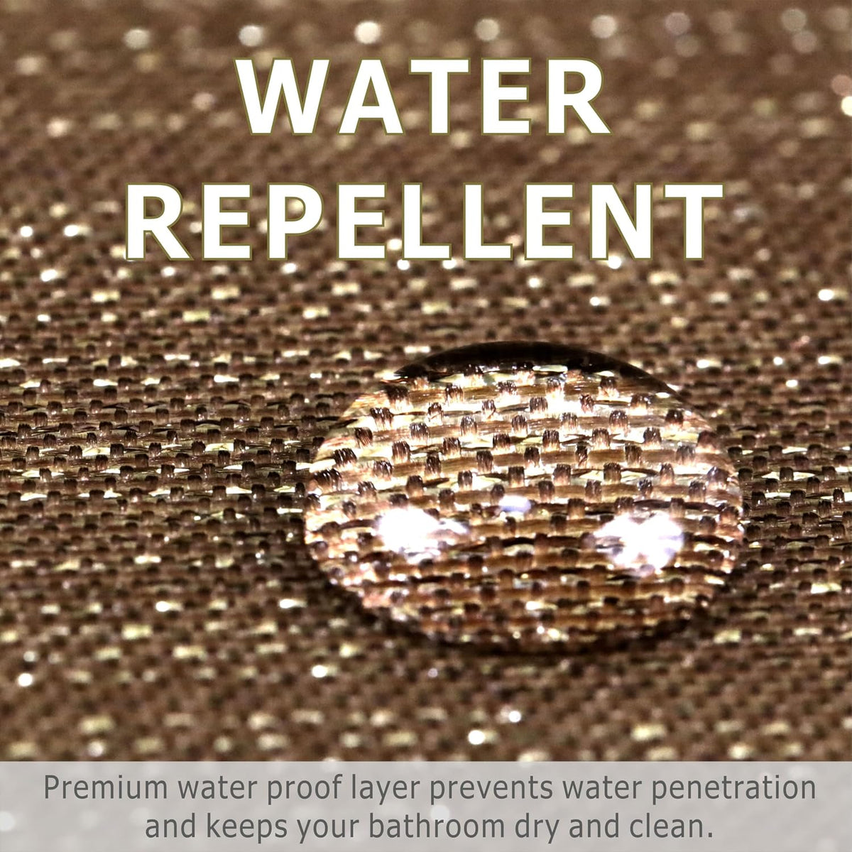 Brown Silver Glitter Shower Curtain: Waterproof Washable Quick Dry 72Lx72W