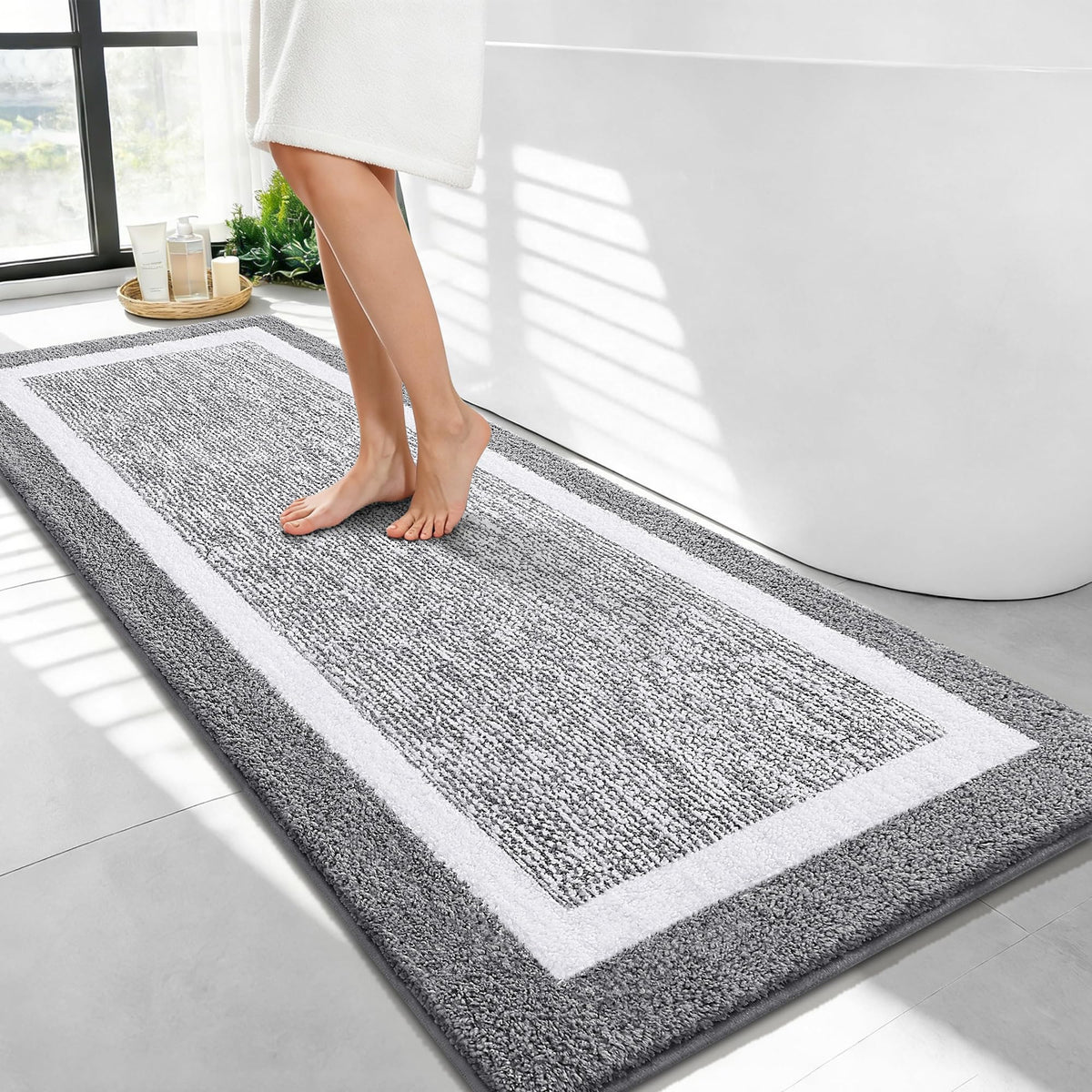 OLANLY Bathroom Rugs 36x24, Soft Absorbent Microfiber Bath Rugs, Grey
