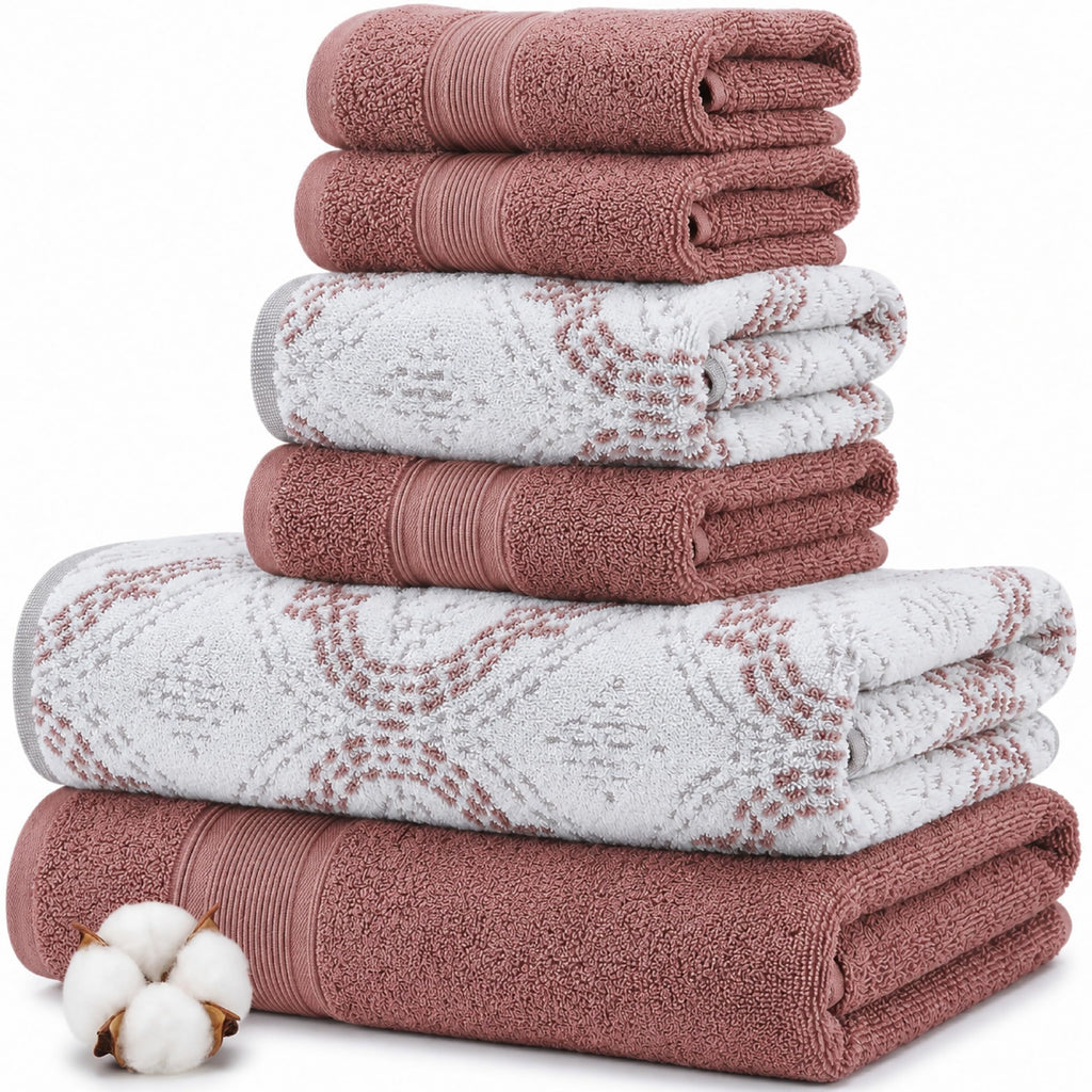 Modern Threads Capri 6-Piece Reversible Yarn Dyed Jacquard Towel Set - Bath Towels, Hand Towels, & Washcloths - Super Absorbent & Quick Dry - 100% Combed Cotton, Gold