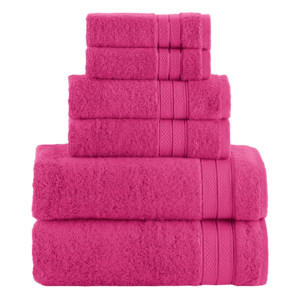Elegant Comfort Luxury 6-Piece Towel Set, Premium Soft 100% Turkish Cotton, Three Line Popcorn Design 2 Bath Towels, 2 Hand Towels and 2 Washcloths Towel Set-Quick-Drying and Absorbent, Vibrant Orange
