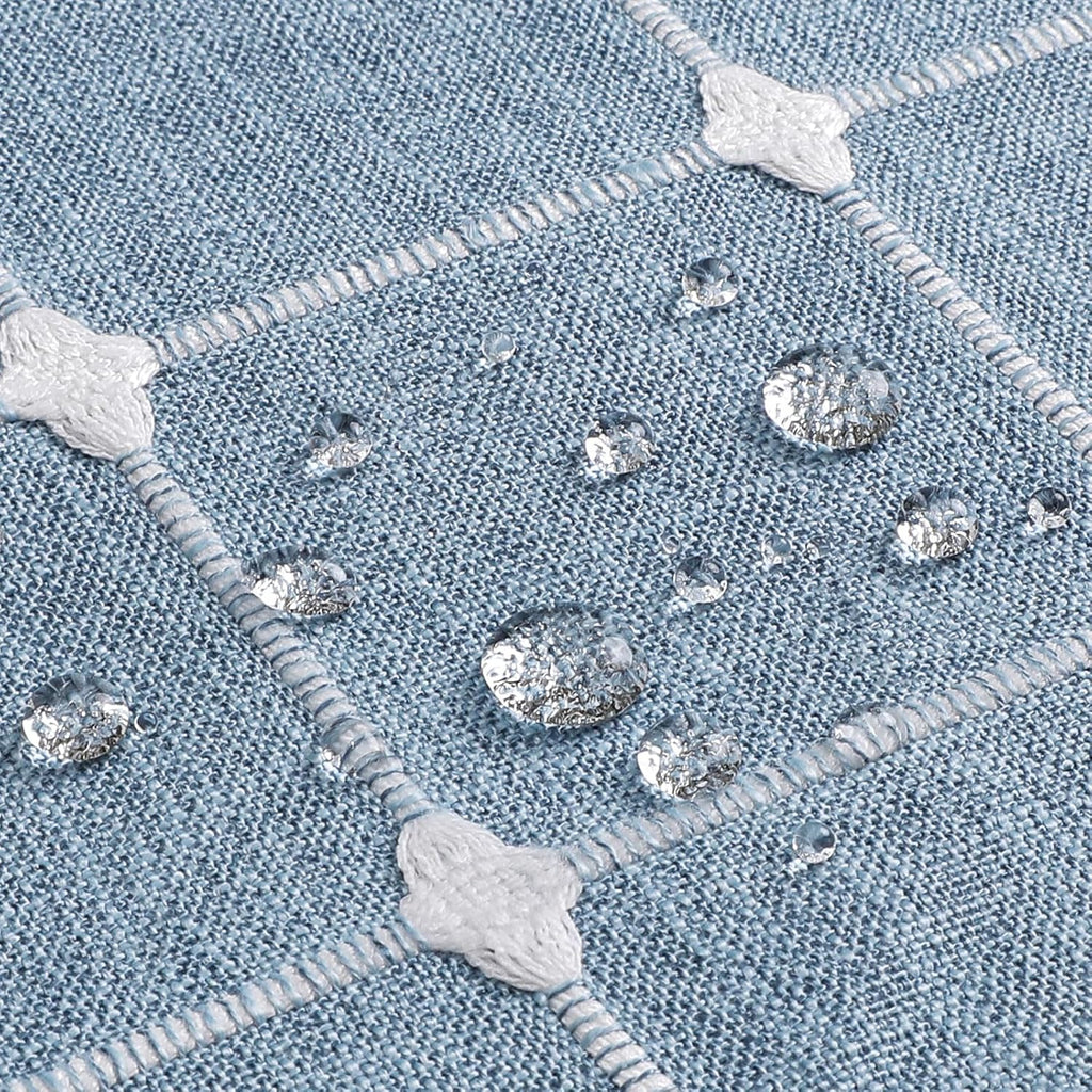 Boho Farmhouse Classic Plaid Linen Tassel Shower Curtain Blue,72x72
