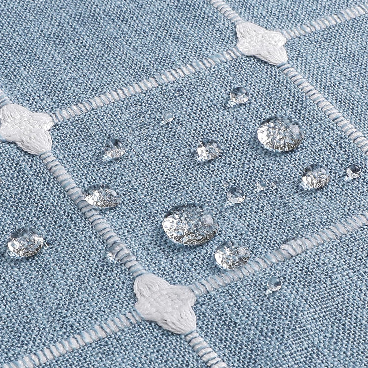 Boho Farmhouse Classic Plaid Linen Tassel Shower Curtain Blue,72x72
