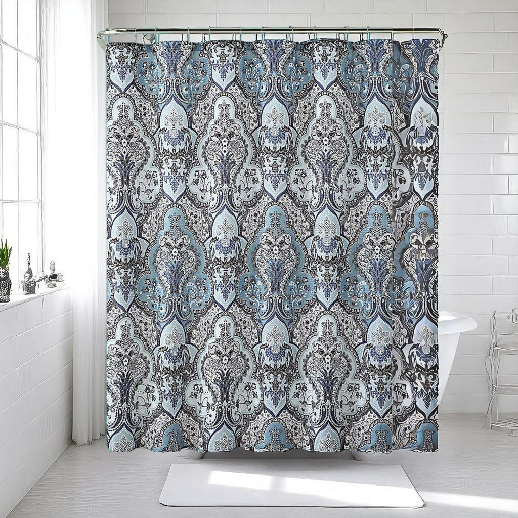 Blue Fabric Shower Curtain Modern Geometrical Blue Gray for Bathroom 72x72