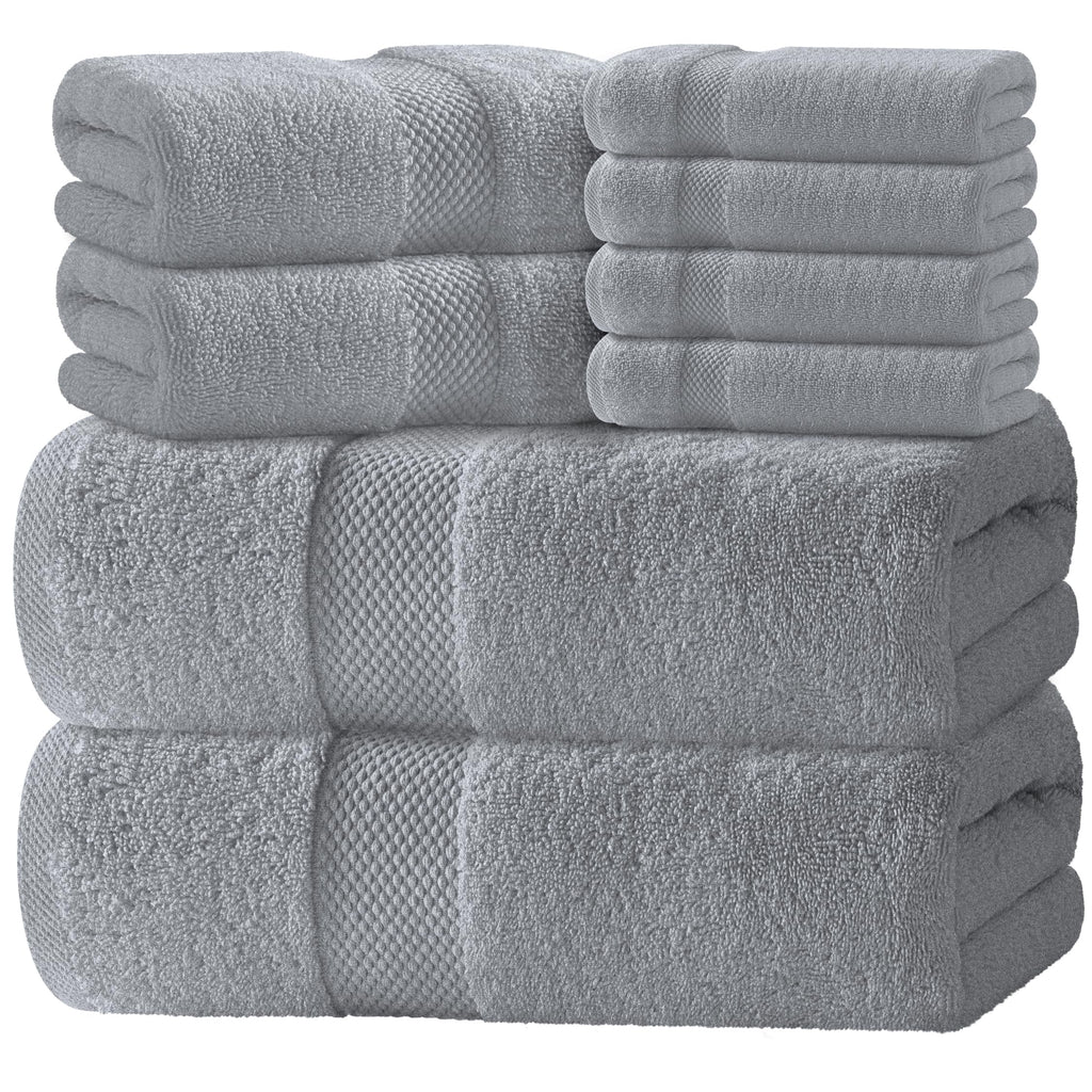 White Classic Luxury Taupe Bath Towel Set of 8 - Soft 100% Turkish Cotton