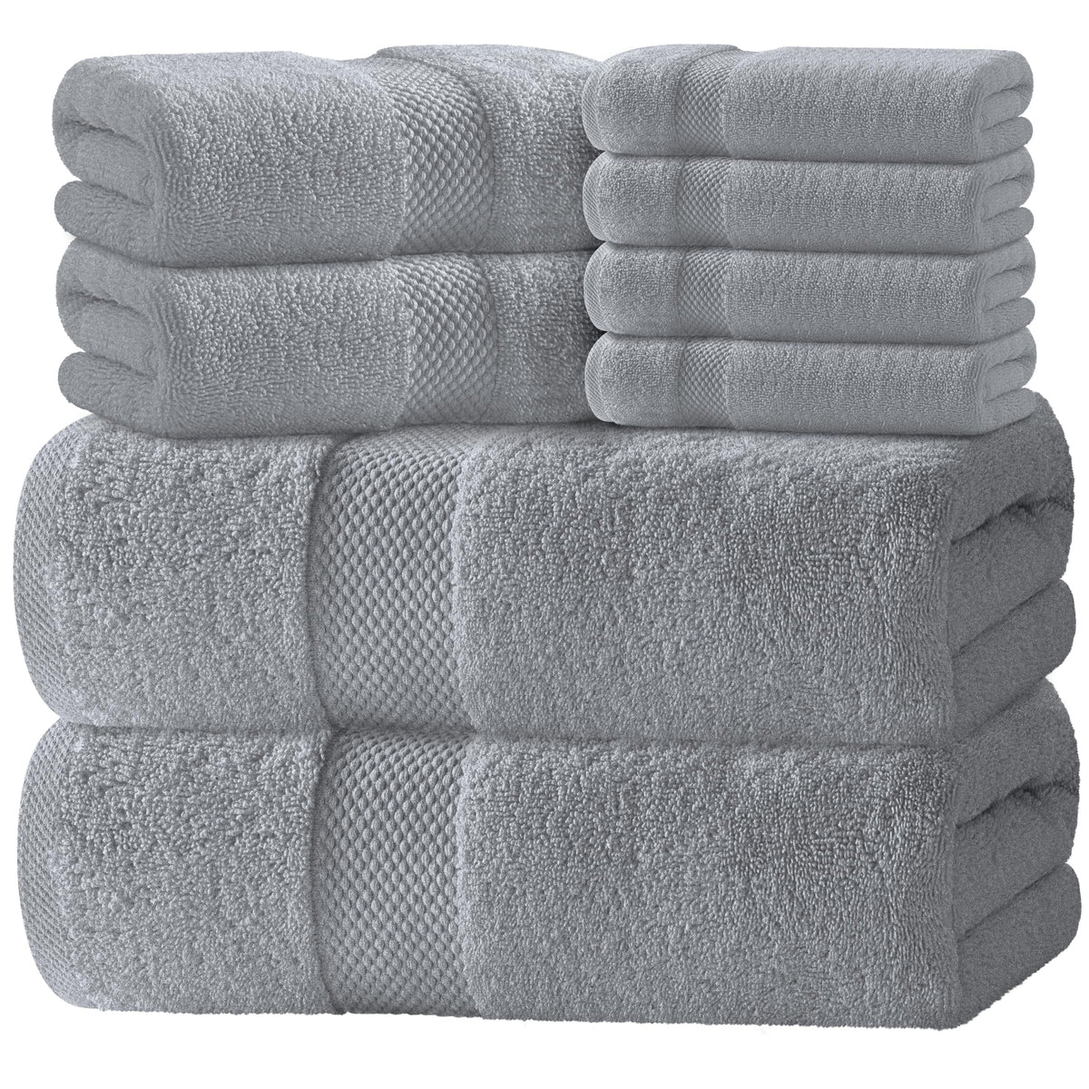 White Classic Luxury Taupe Bath Towel Set of 8 - Soft 100% Turkish Cotton