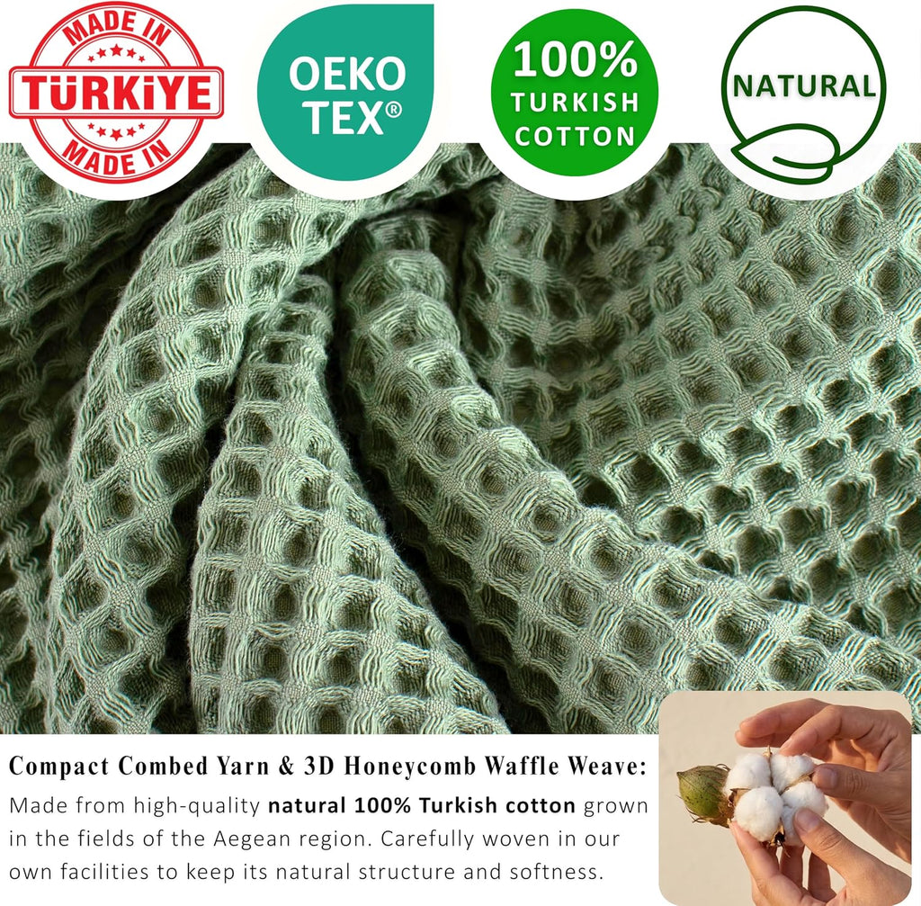 PÜSKÜL Natural 100% Turkish Cotton Waffle Hand and Kitchen Towels Set of 3