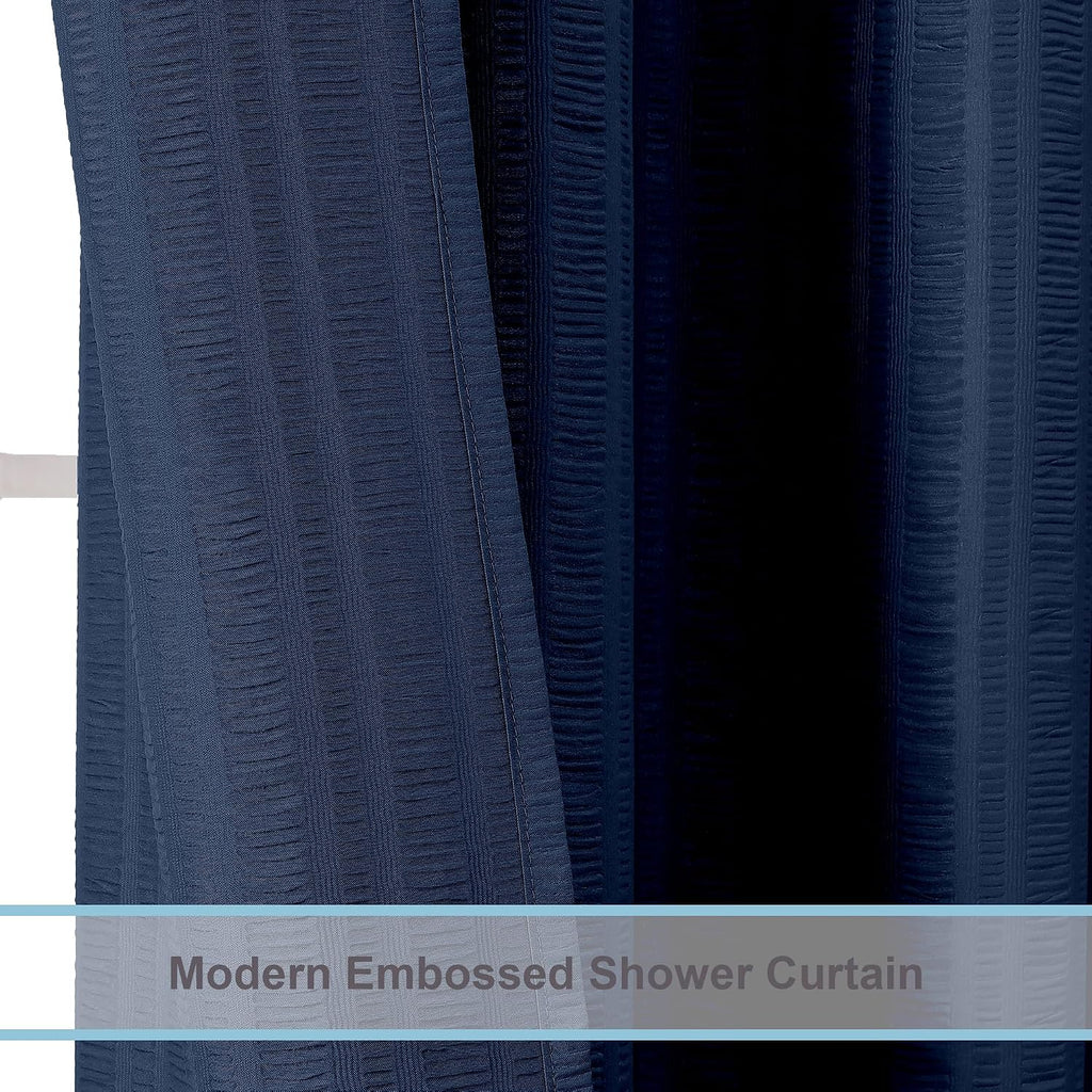 Aiyufeng Moga Navy Blue Fabric Shower Curtains for Bathroom - Blue Hotel Spa Polyester Cloth Bath Curtain with 12 Holes, 72x72, Machine Washable, Navy Blue