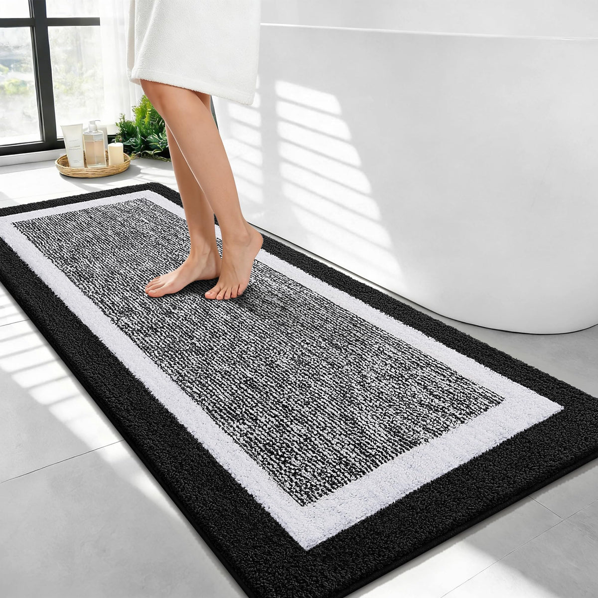 OLANLY Bathroom Rugs 36x24, Soft Absorbent Microfiber Bath Rugs, Grey