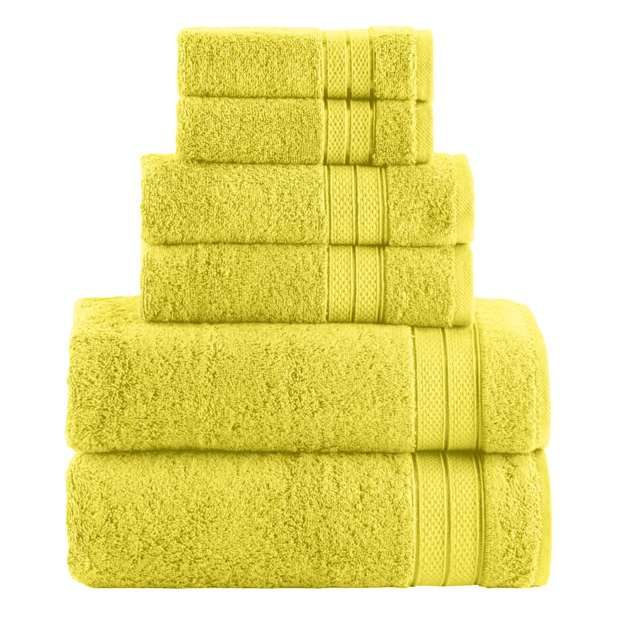 Elegant Comfort Luxury 6-Piece Towel Set, Premium Soft 100% Turkish Cotton, Three Line Popcorn Design 2 Bath Towels, 2 Hand Towels and 2 Washcloths Towel Set-Quick-Drying and Absorbent, Vibrant Orange