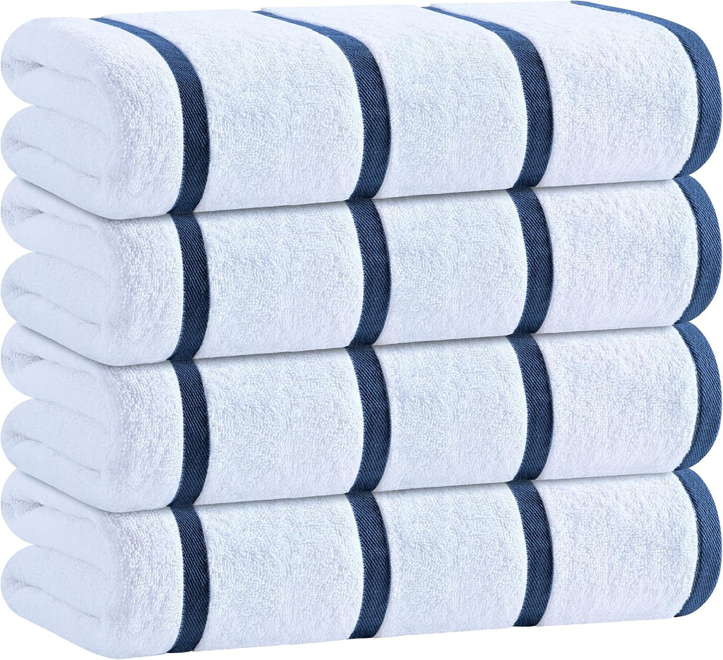 White Classic Cotton Pool Towels Oversized 30 x 60, 4 Pack, Navy Blue
