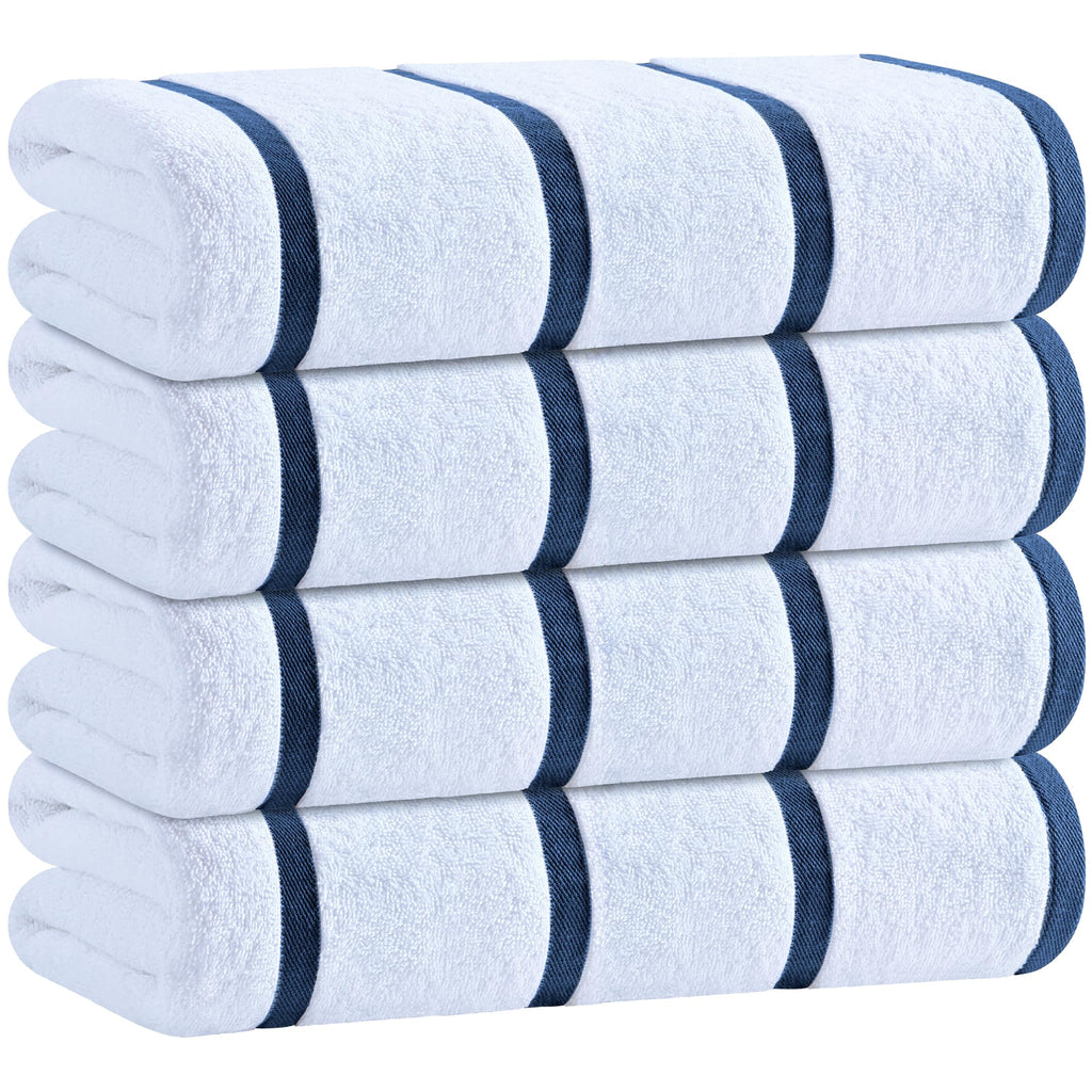 White Classic Cotton Pool Towels Oversized 30 x 60, 4 Pack, Navy Blue
