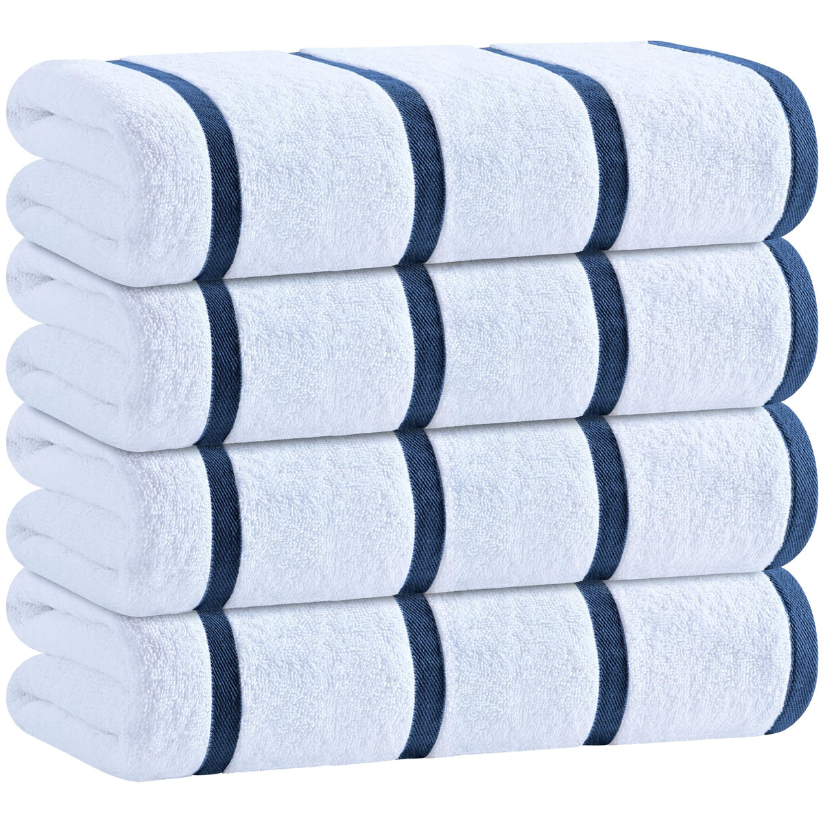 White Classic Cotton Pool Towels Oversized 30 x 60, 4 Pack, Navy Blue