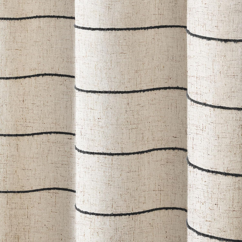 Striped Linen Shower Curtain for Bathroom, Black and Beige 72 W x 84 H