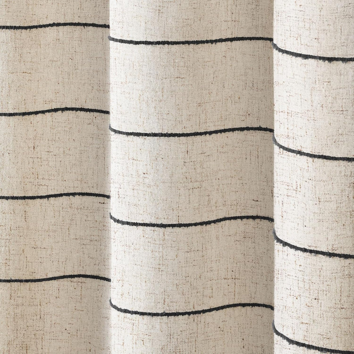 Striped Linen Shower Curtain for Bathroom, Black and Beige 72 W x 84 H