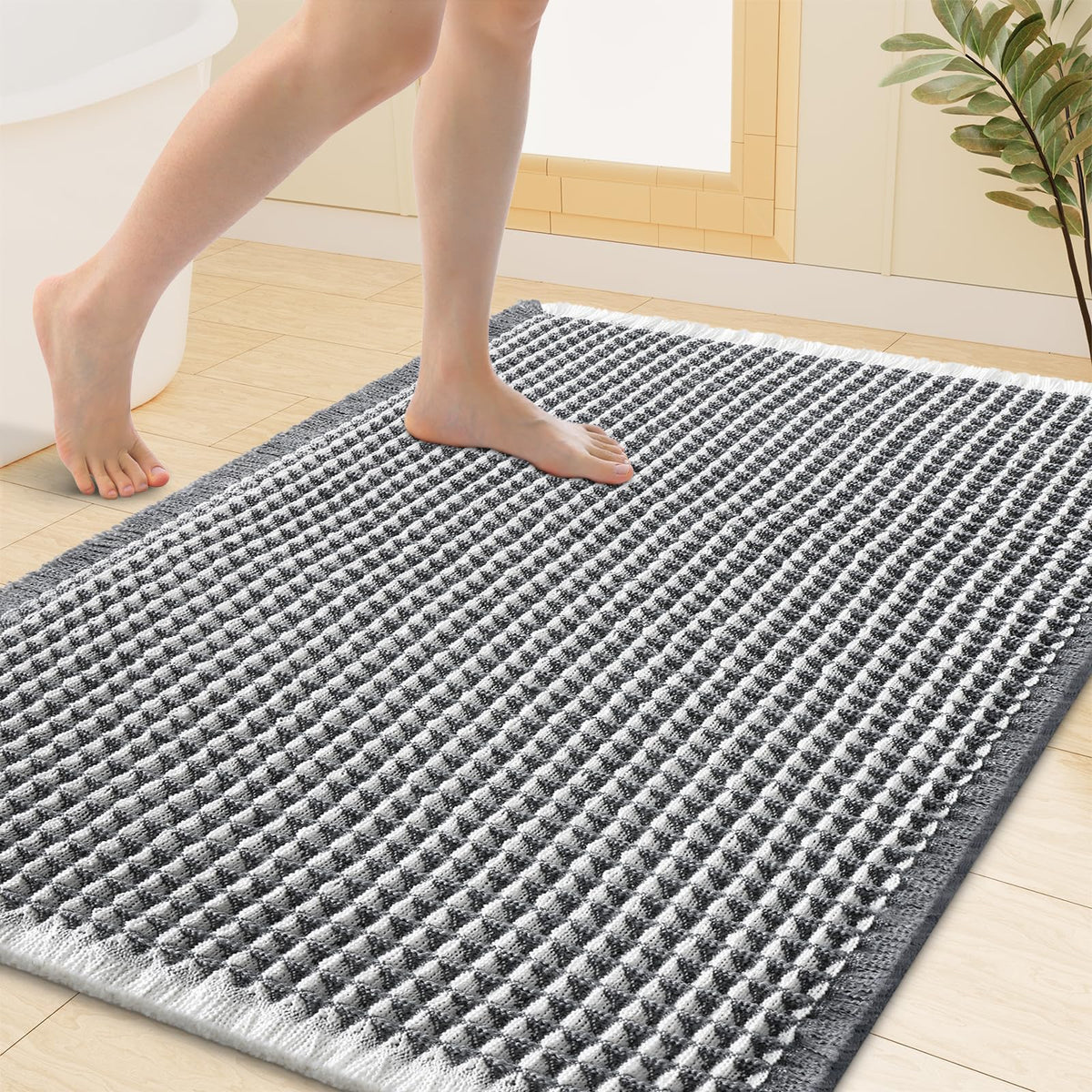 Smiry Waffle Bath Mat 30X20, Extra Soft Absorbent Bathroom Rugs, Brown