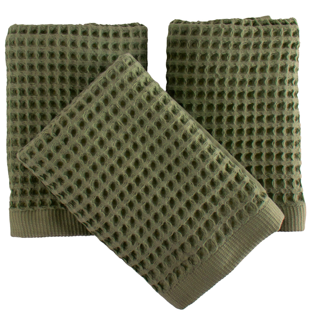 PÜSKÜL Natural 100% Turkish Cotton Waffle Hand and Kitchen Towels Set of 3