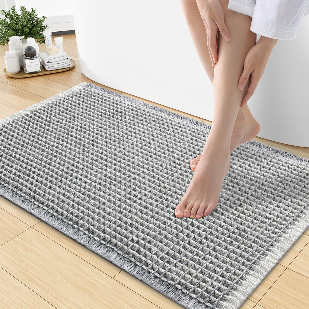 Smiry Waffle Bath Mat 30X20, Extra Soft Absorbent Bathroom Rugs, Brown