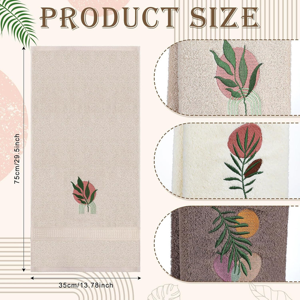 Hahafelt 3 Pack Boho Leaves Hand Towels for Bathroom, 100% Cotton