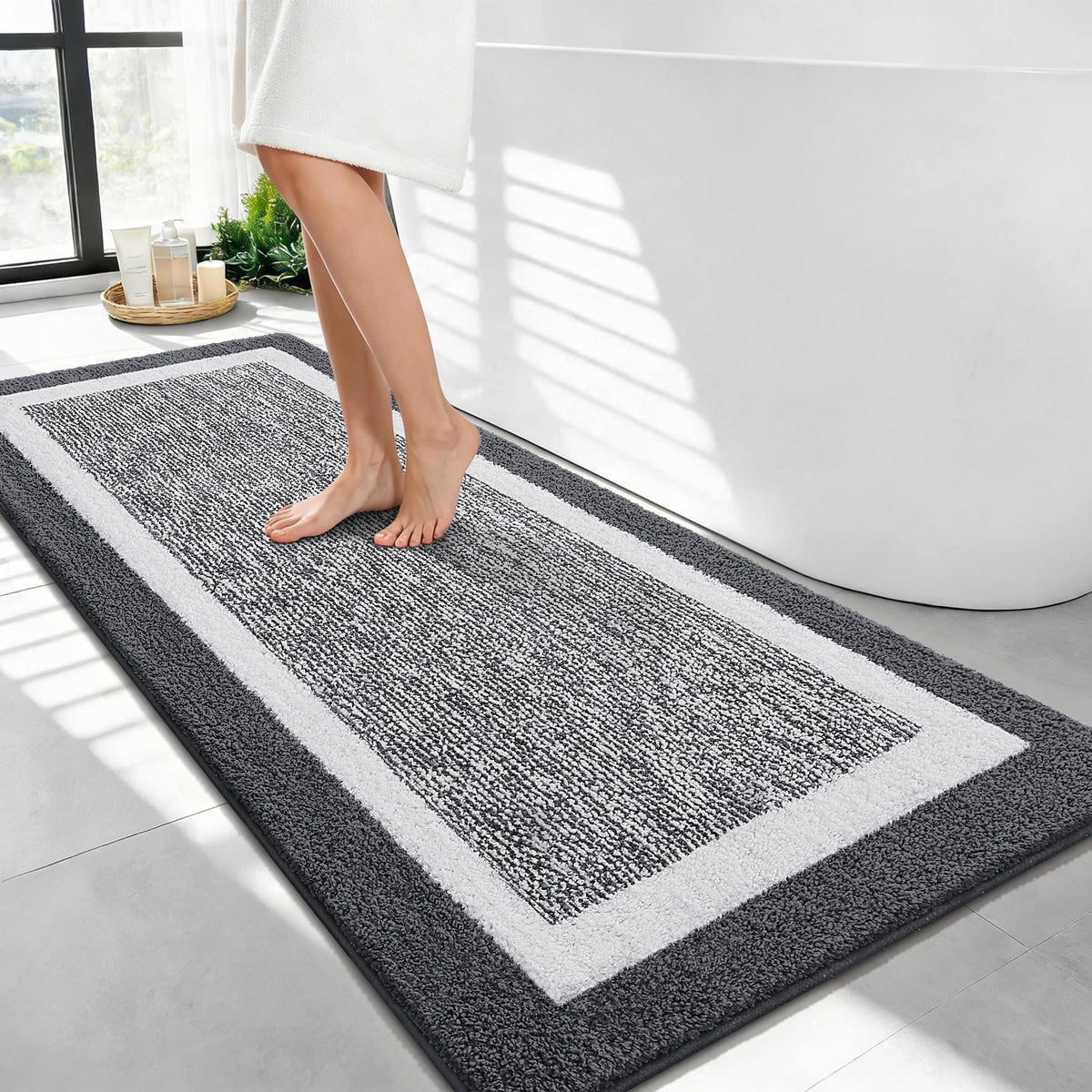 OLANLY Bathroom Rugs 36x24, Soft Absorbent Microfiber Bath Rugs, Grey