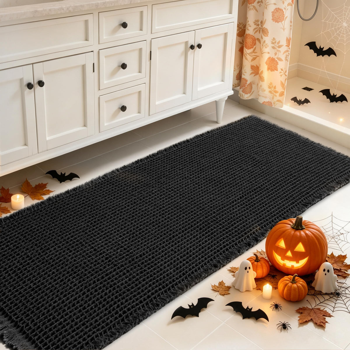 SUBRTEX Bathroom Rugs Chenille Bath Rug Soft Short Plush Bath Mat Soft Shower Mat Water Absorbent Shower Mat Quick Dry Machine Washable(White,18" x 24")