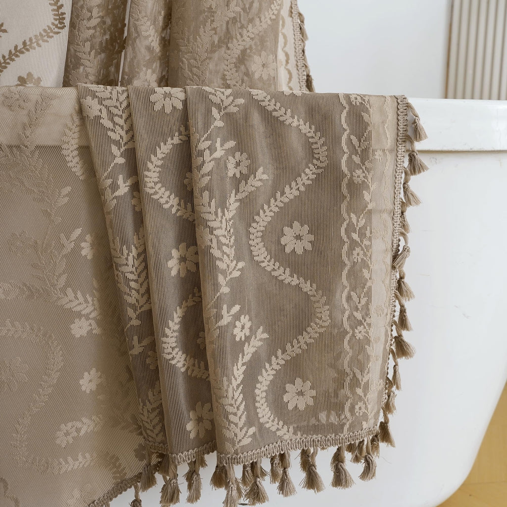 WAZZIO Terracotta Lace Shower Curtain,Boho Chic Fall Color,72 x 72 in