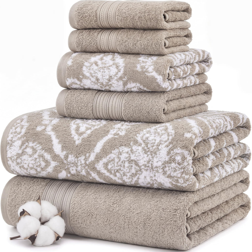 Modern Threads Capri 6-Piece Reversible Yarn Dyed Jacquard Towel Set - Bath Towels, Hand Towels, & Washcloths - Super Absorbent & Quick Dry - 100% Combed Cotton, Gold