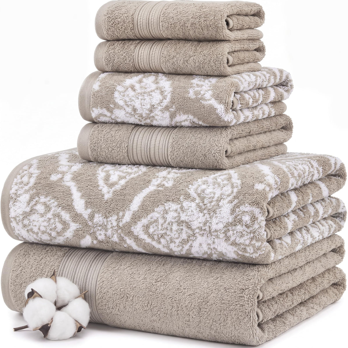 Modern Threads Capri 6-Piece Reversible Yarn Dyed Jacquard Towel Set - Bath Towels, Hand Towels, & Washcloths - Super Absorbent & Quick Dry - 100% Combed Cotton, Gold