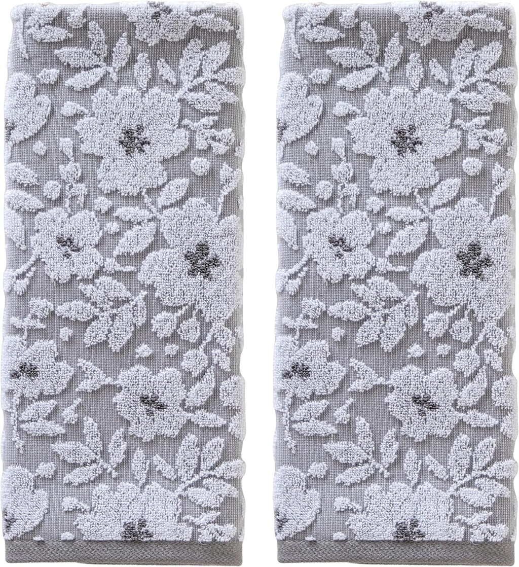 SKL Home Floral Hand Towel Set-2pc, 100% Cotton Jacquard, Gray