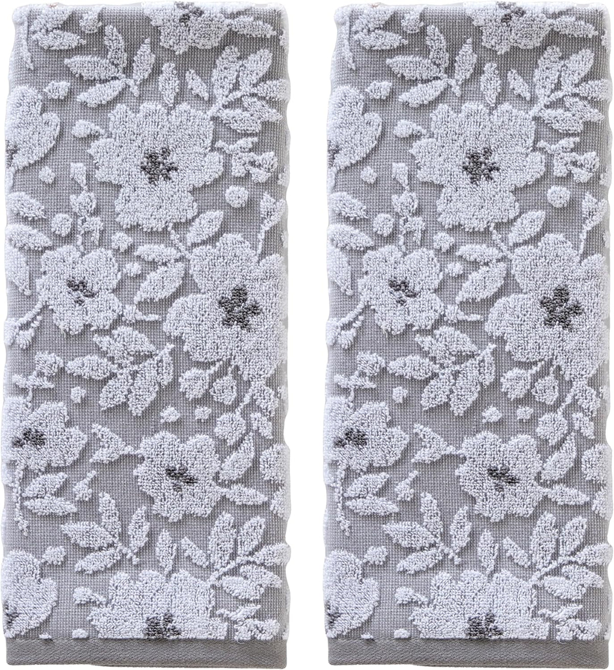 SKL Home Floral Hand Towel Set-2pc, 100% Cotton Jacquard, Gray