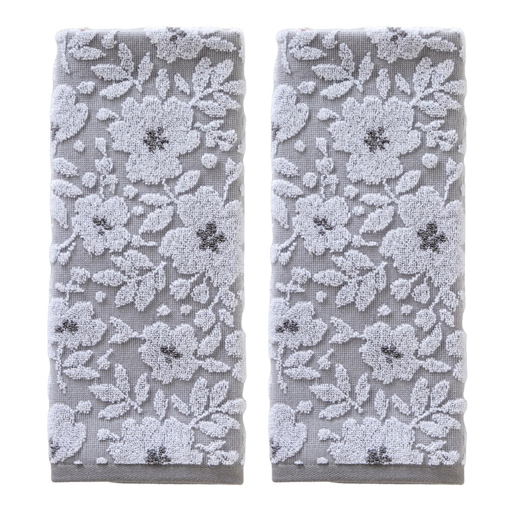 SKL Home Floral Hand Towel Set-2pc, 100% Cotton Jacquard, Gray