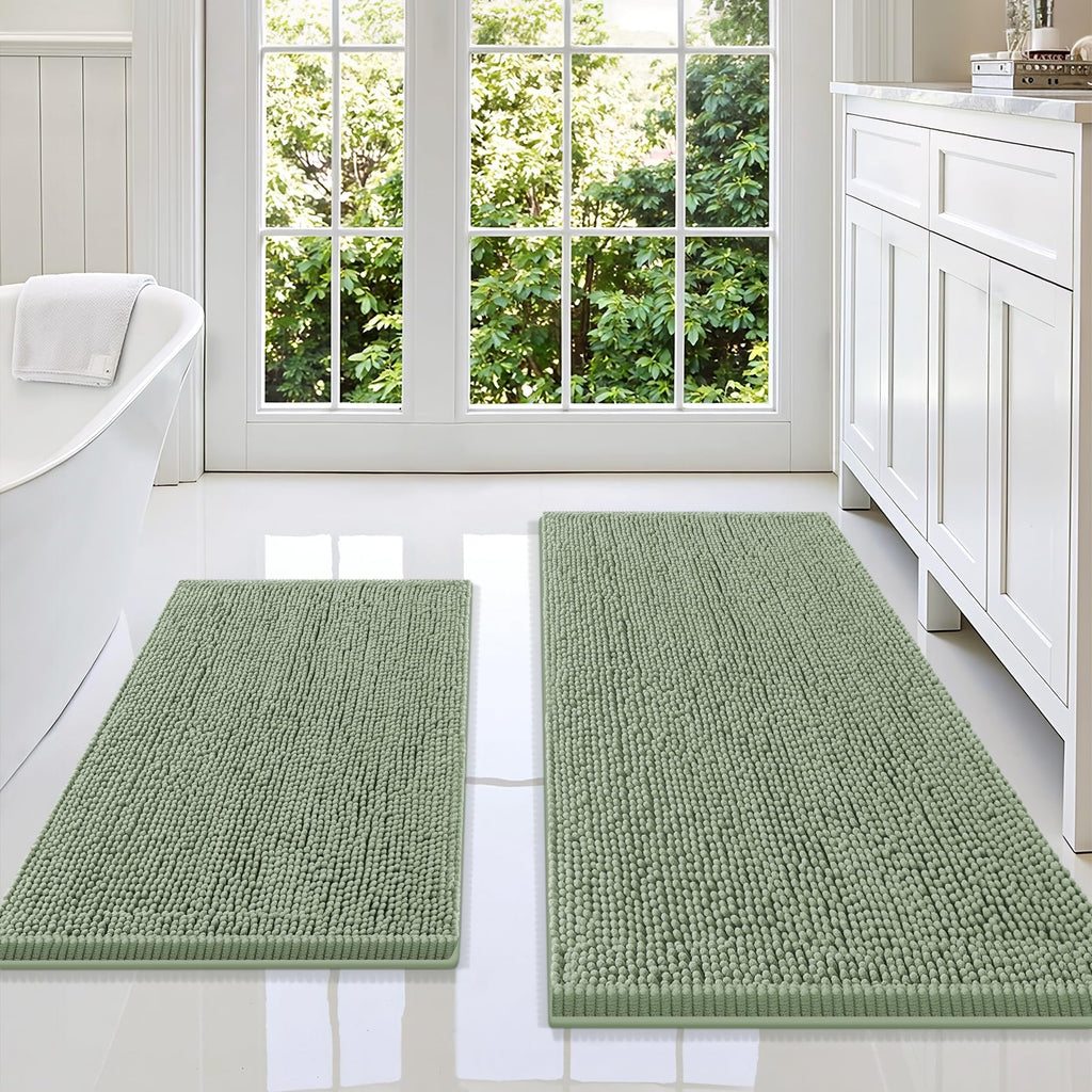 Smiry Chenille Bathroom Rugs Sets 2 Piece (30x20+24x16, Black)